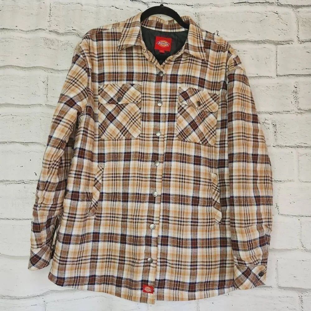 Dickies Womens Multicolor Plaid Oversized Cotton Quilted Lined Shacket Small